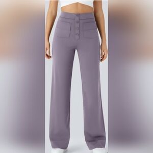 Halara High Waisted Faux Button Multiple Pockets Straight Leg Casual Pants Sz M